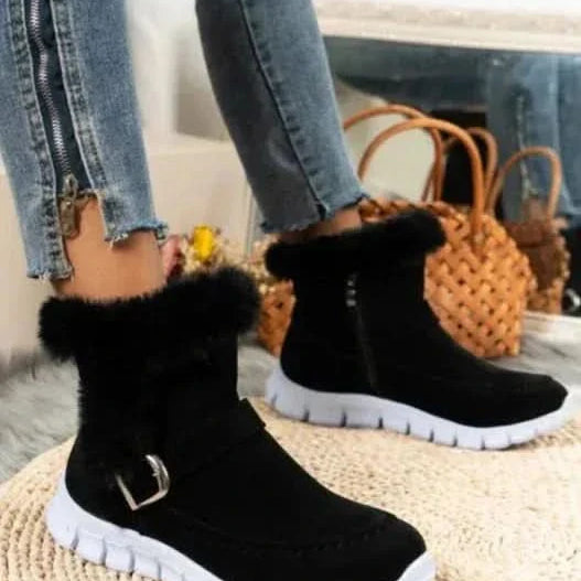 Botas de mujer – Forro cálido de piel sintética – Ante – Suela antideslizante – Cremallera lateral