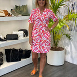 Vestido de mujer - Corte holgado - Cuello en V - Manga corta - Elegante estampado floral