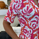 Vestido de mujer - Corte holgado - Cuello en V - Manga corta - Elegante estampado floral