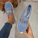 Zapatillas sin cordones para mujer - Tejido transpirable - Suela gruesa y cómoda - Cadena decorativa
