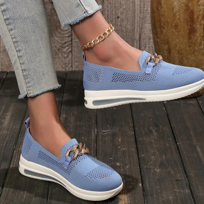 Mocasines de mujer – Tejido suave – Cadena decorativa – Fáciles de poner – Estilo casual