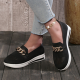 Zapatillas sin cordones para mujer - Tejido transpirable - Suela gruesa y cómoda - Cadena decorativa