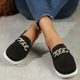 Zapatillas sin cordones para mujer - Tejido transpirable - Suela gruesa y cómoda - Cadena decorativa