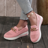 Mocasines de mujer – Tejido suave – Cadena decorativa – Fáciles de poner – Estilo casual