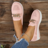 Zapatillas sin cordones para mujer - Tejido transpirable - Suela gruesa y cómoda - Cadena decorativa