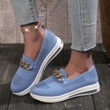 Zapatillas sin cordones para mujer - Tejido transpirable - Suela gruesa y cómoda - Cadena decorativa