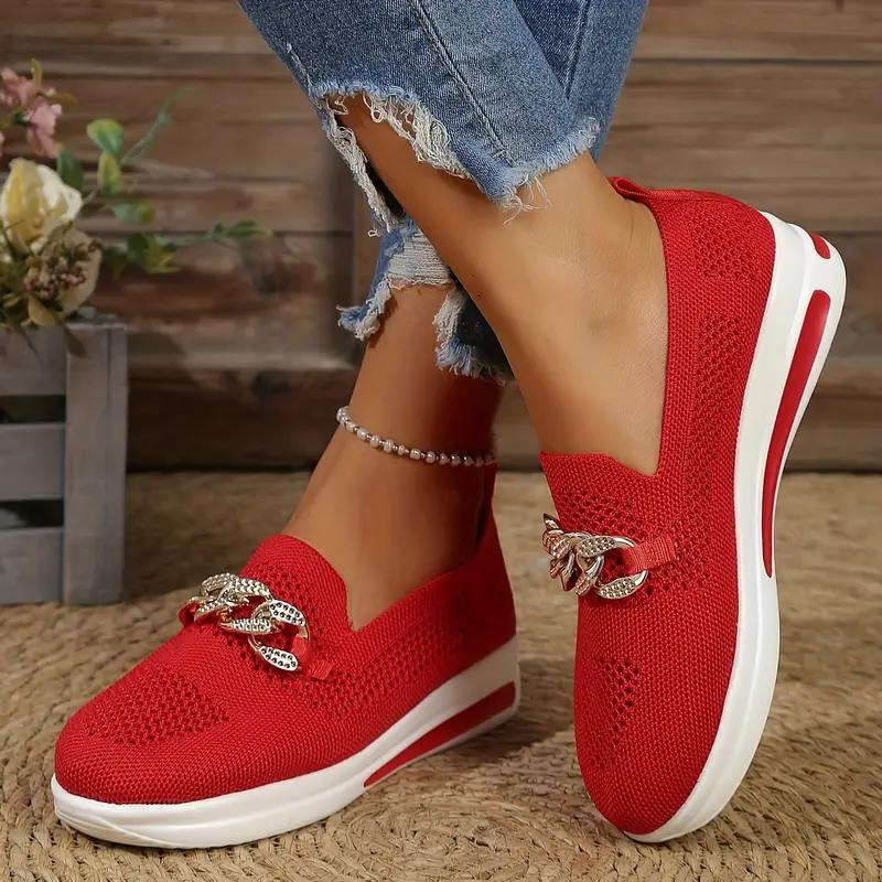 Zapatillas sin cordones para mujer - Tejido transpirable - Suela gruesa y cómoda - Cadena decorativa