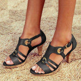Sandalias de tacón para mujer – Diseño de tiras – Hebillas metálicas – Elegante punta abierta
