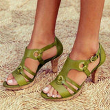 Sandalias de tacón para mujer – Diseño de tiras – Hebillas metálicas – Elegante punta abierta