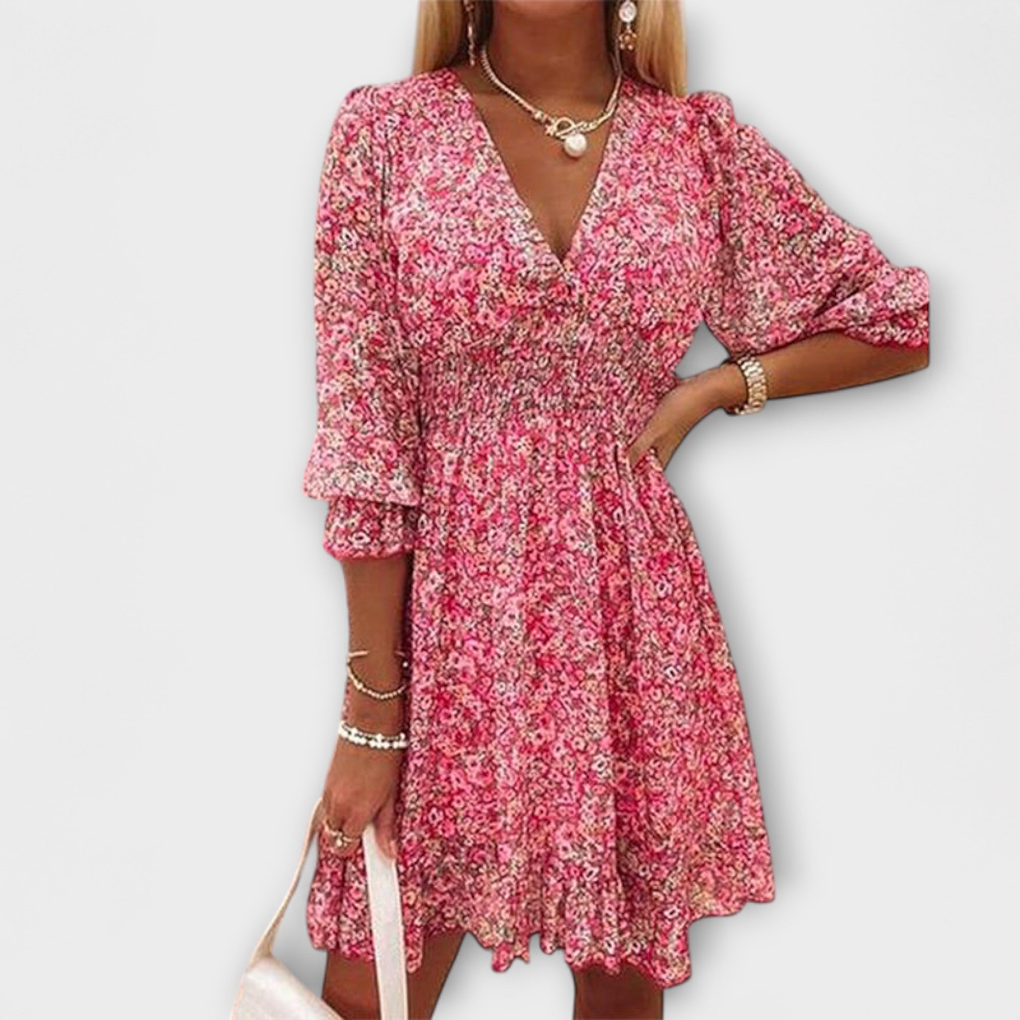 Vestido floral con mangas abullonadas para mujeres