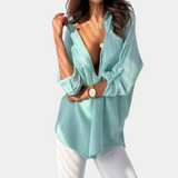 Blusa de mujer - Mangas largas - Corte holgado - Tejido ligero y transpirable - Botones