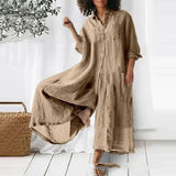 Mono de mujer – Corte oversize – Tejido transpirable – Largo – Botones delanteros con bolsillos