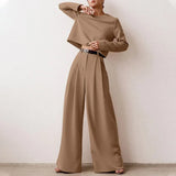Conjunto de top y pantalón para mujer – Corte holgado – Tejido ligero – Cintura alta plisada