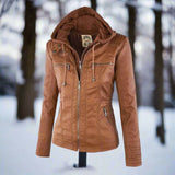 Chaqueta de cuero PU elegante, versátil y de alta calidad para mujer.