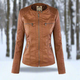 Chaqueta de cuero PU elegante, versátil y de alta calidad para mujer.