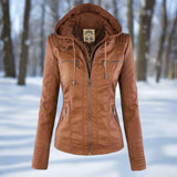 Chaqueta de cuero PU elegante, versátil y de alta calidad para mujer.