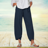 Pantalones de mujer - Algodón ligero - Cintura alta - Corte holgado y elegante