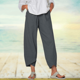 Pantalones anchos de mujer – Corte relajado – Tejido transpirable – Largo hasta el tobillo