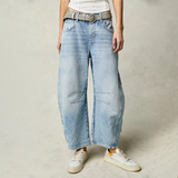 Vaqueros anchos para mujer – Corte relajado – Largo hasta el tobillo – Denim transpirable – Uso diario