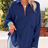 Blusa de mujer – Corte relajado – Tejido ligero y arrugado – Mangas largas remangadas
