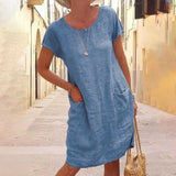 Vestido de mujer - Corte holgado - Mangas cortas - Cuello redondo - Con bolsillos - Casual y cómodo