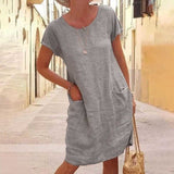Vestido de mujer - Corte holgado - Mangas cortas - Cuello redondo - Con bolsillos - Casual y cómodo