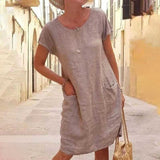 Vestido de mujer - Corte holgado - Mangas cortas - Cuello redondo - Con bolsillos - Casual y cómodo