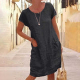 Vestido de mujer - Corte holgado - Mangas cortas - Cuello redondo - Con bolsillos - Casual y cómodo