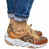 Zapatillas de mujer - Piel y ante - Estampado animal - Suela gruesa - Cordones ajustables