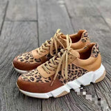 Zapatillas de mujer - Piel y ante - Estampado animal - Suela gruesa - Cordones ajustables