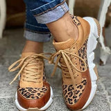 Zapatillas de mujer - Piel y ante - Estampado animal - Suela gruesa - Cordones ajustables
