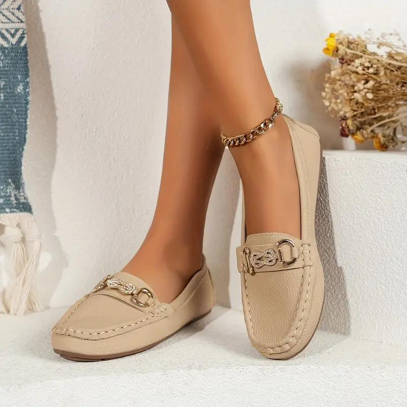 Mocasines de mujer - Piel suave - Detalle de hebilla metálica - Planos y cómodos