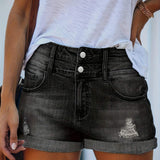 Shorts vaqueros para mujer - Cintura alta - Dobladillo vuelto - Estilo vintage casual