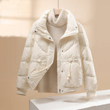 Chaqueta acolchada para mujer – Corte holgado – Corta – Cuello alto – Bolsillos con solapa