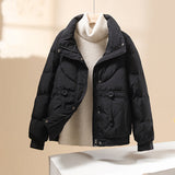 Chaqueta acolchada para mujer – Corte holgado – Corta – Cuello alto – Bolsillos con solapa