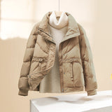 Chaqueta acolchada para mujer – Corte holgado – Corta – Cuello alto – Bolsillos con solapa