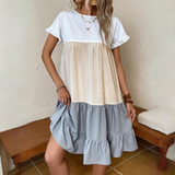 Vestido Babydoll para mujer - Corte holgado - Mangas cortas con volantes - Cuello redondo - Estilo informal