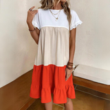 Vestido Babydoll para mujer - Corte holgado - Mangas cortas con volantes - Cuello redondo - Estilo informal