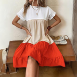 Vestido Babydoll para mujer - Corte holgado - Mangas cortas con volantes - Cuello redondo - Estilo informal