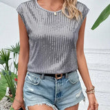 Blusa de mujer – Corte holgado – Tejido lujoso – Mangas cortas – Lentejuelas brillantes