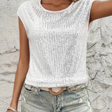 Blusa de mujer – Corte holgado – Tejido lujoso – Mangas cortas – Lentejuelas brillantes