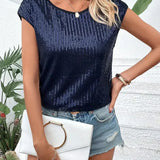 Blusa de mujer – Corte holgado – Tejido lujoso – Mangas cortas – Lentejuelas brillantes