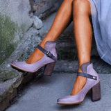 Zapatos de tacón para mujer – Punta redonda cerrada – Correa con hebilla – Tacón de bloque estable