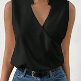 Camiseta sin mangas para mujer – Corte holgado – Cuello en V cruzado – Tejido suave y transpirable