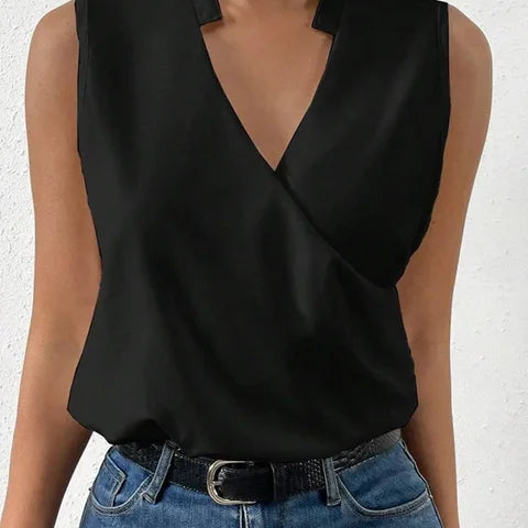 Camiseta sin mangas para mujer – Corte holgado – Cuello en V cruzado – Tejido suave y transpirable