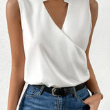 Camiseta sin mangas para mujer – Corte holgado – Cuello en V cruzado – Tejido suave y transpirable
