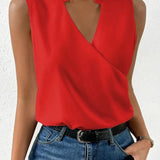 Camiseta sin mangas para mujer – Corte holgado – Cuello en V cruzado – Tejido suave y transpirable