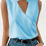 Camiseta sin mangas para mujer – Corte holgado – Cuello en V cruzado – Tejido suave y transpirable