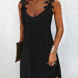 Vestido sin mangas para mujer - Escote redondo - Detalle de encaje - Corte elegante y fluido