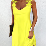 Vestido sin mangas para mujer - Escote redondo - Detalle de encaje - Corte elegante y fluido